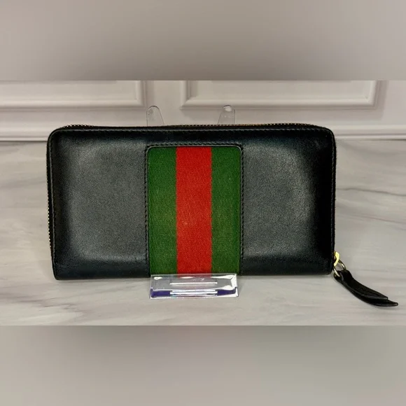 Gucci Sylvie Sherry Line Buckle Zip Around Wallet | Navy | Entrupy COA - Picture 3 of 9